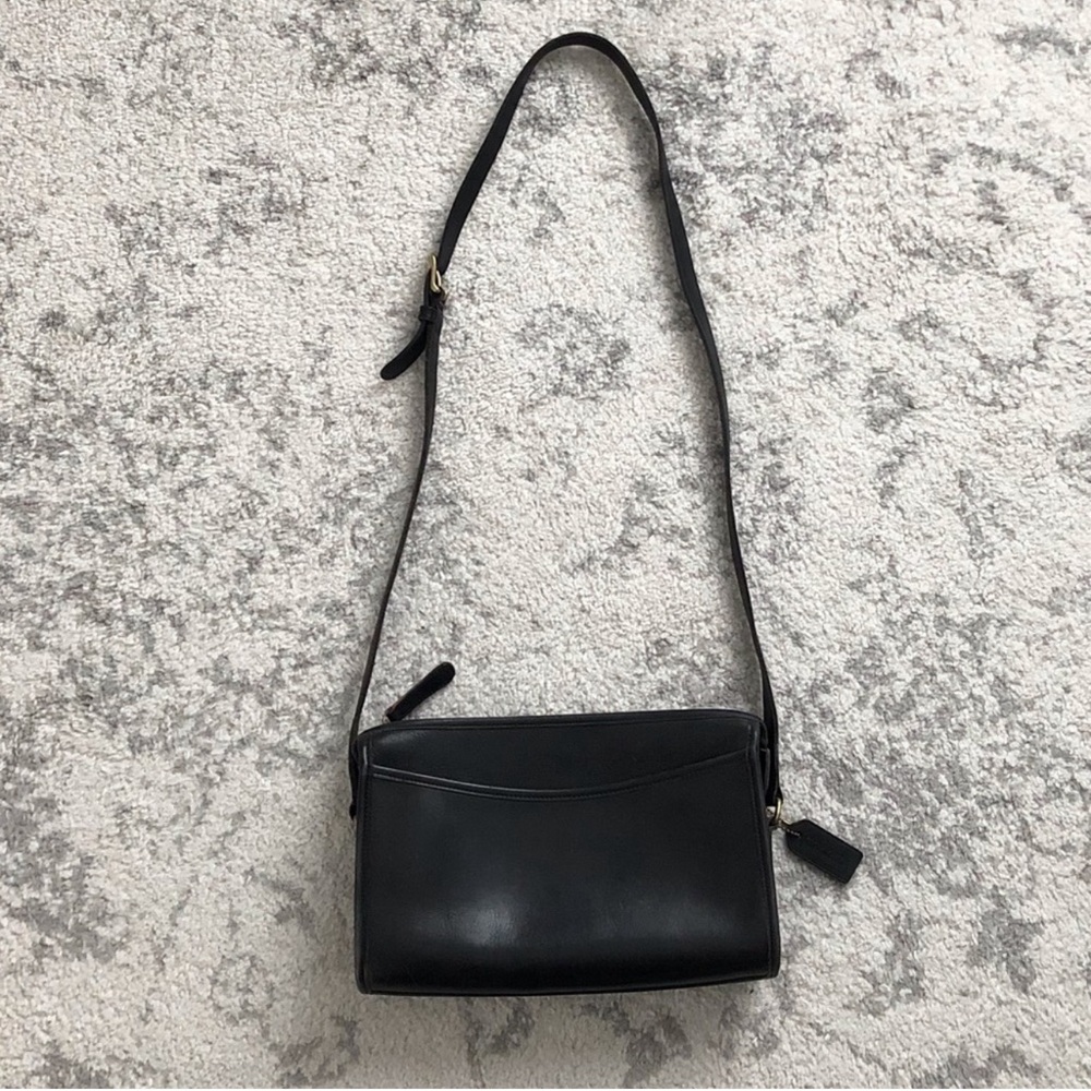 Vintage Coach Black Rectangle Soft Leather Purse Shoulder Bag w/Serial Number